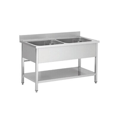 Topfspüle Edelstahl 2 Becken mittig,  Bautiefe 600mm