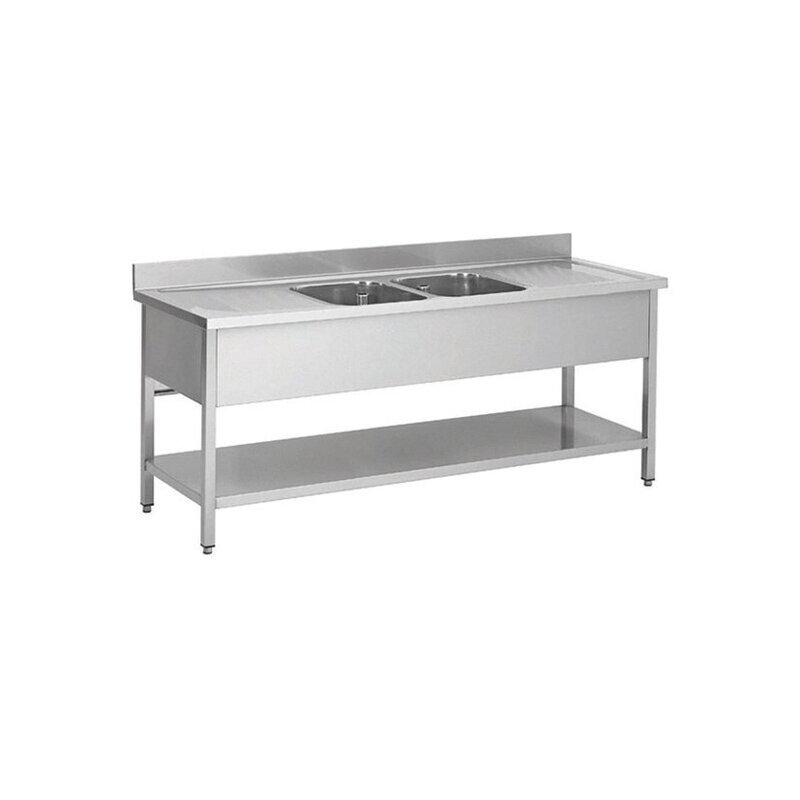 Spültisch Edelstahl 2 Becken mittig, Bautiefe 700mm, mit Tropffläche Spültisch Edelstahl 2 Becken mittig, Bautiefe 700mm, mit Tropffläche