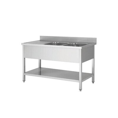 Spültisch Edelstahl 2 Becken seitlich, mit Tropffläche,  Bautiefe 700mm