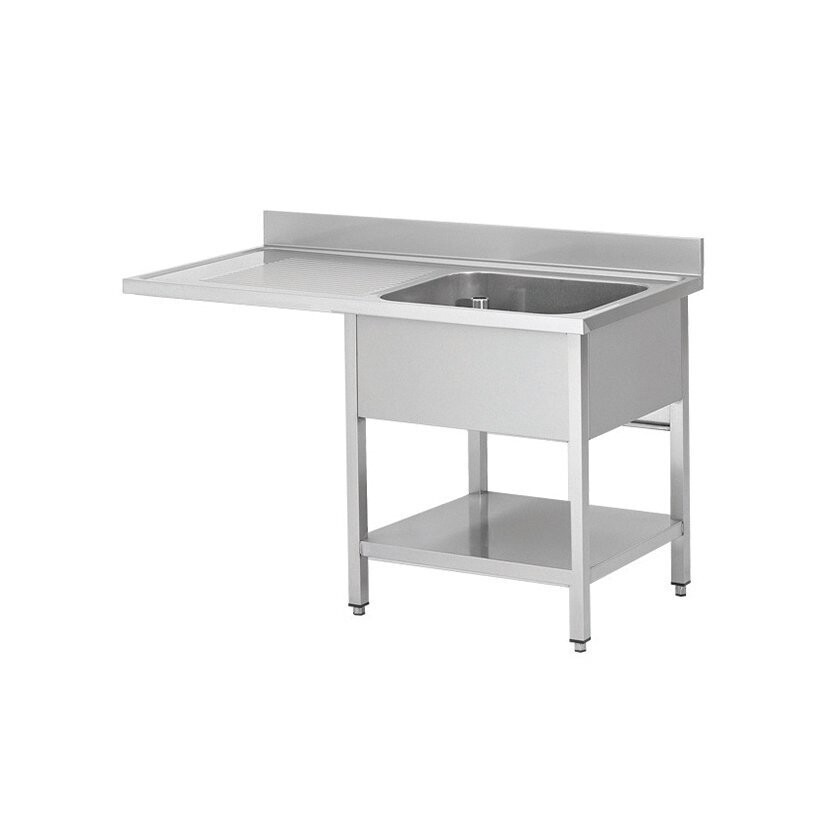 Spülzentrum Edelstahl 1 Becken seitlich, mit Tropffläche,  Bautiefe 700mm, Baubreite: Breite 1200mm, Beckenseite: Becken rechts, Tropffläche links