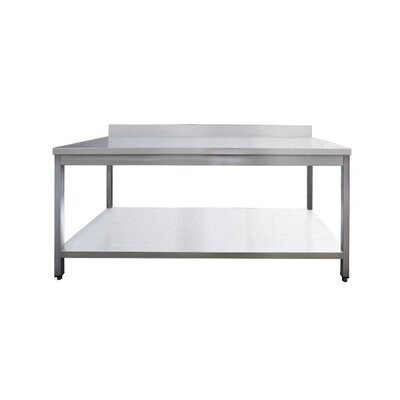 Arbeitstisch Edelstahl mit Grundboden und Aufkantung, Bautiefe 600mm
