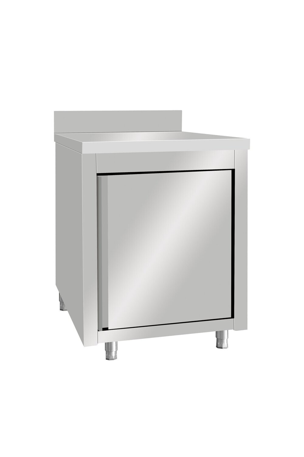 Arbeitsschrank mit Aufkantung Edelstahl mit Tür und Zwischenboden, Bautiefe 600mm