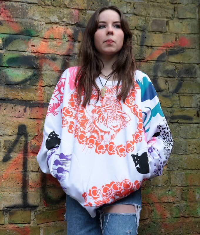 “NatTheCat” Sweatshirt with "Cat in Heart" print NTC#002 WHITE