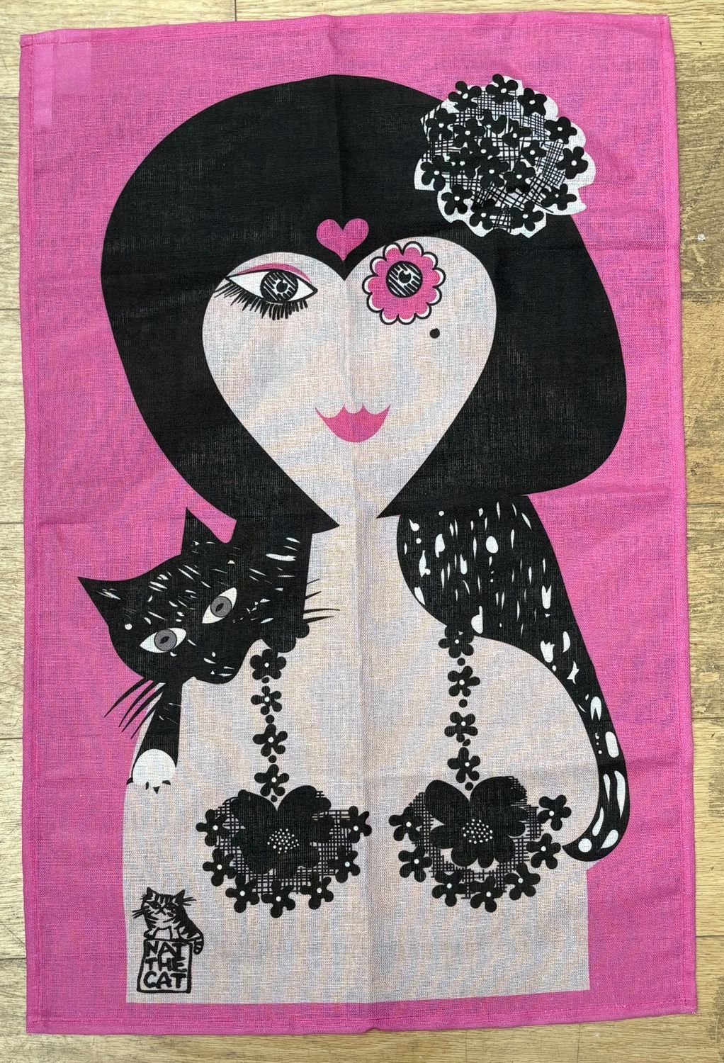 Tea Towel - Lady &amp; Cat on shoulders