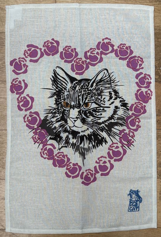 Tea Towel - Cat in pink heart