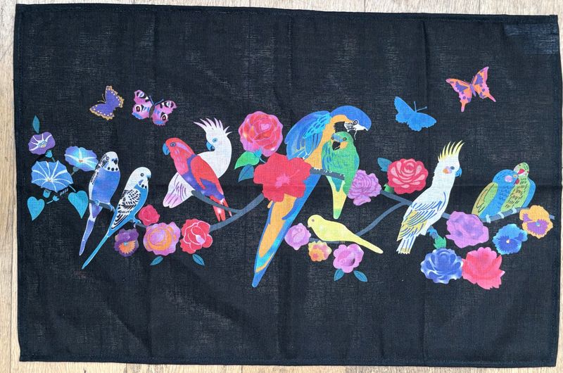 Tea Towel - Birds on black