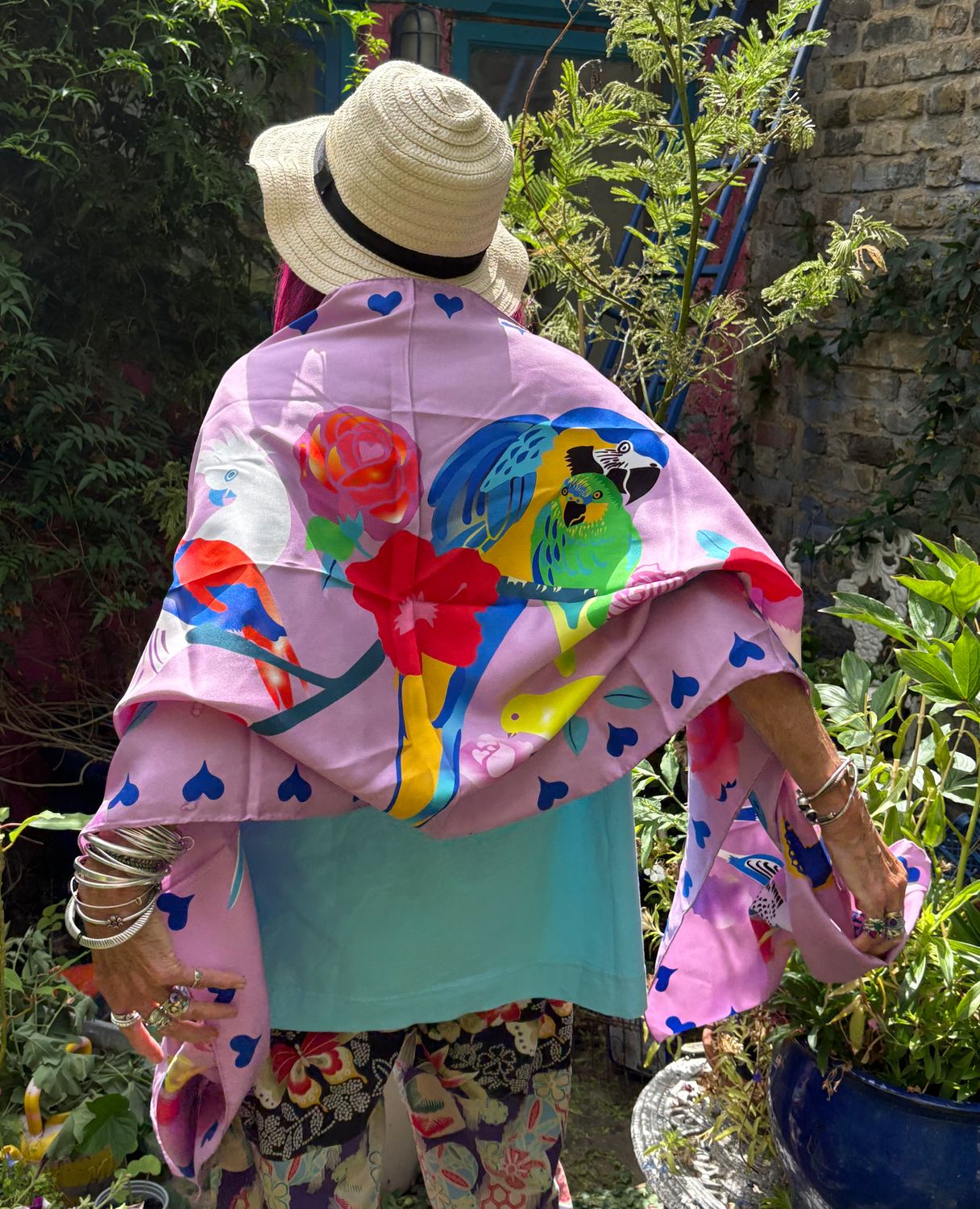 Silk scarf &quot;Parrots &amp; Butterflies&quot;