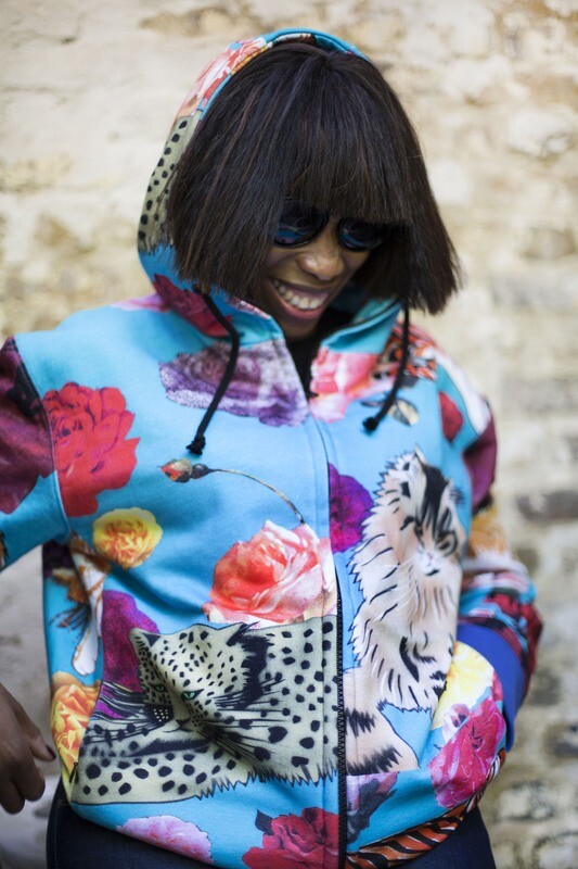 "NatTheCat" digitally printed zipped hoodie NTC#001 TURQUOISE