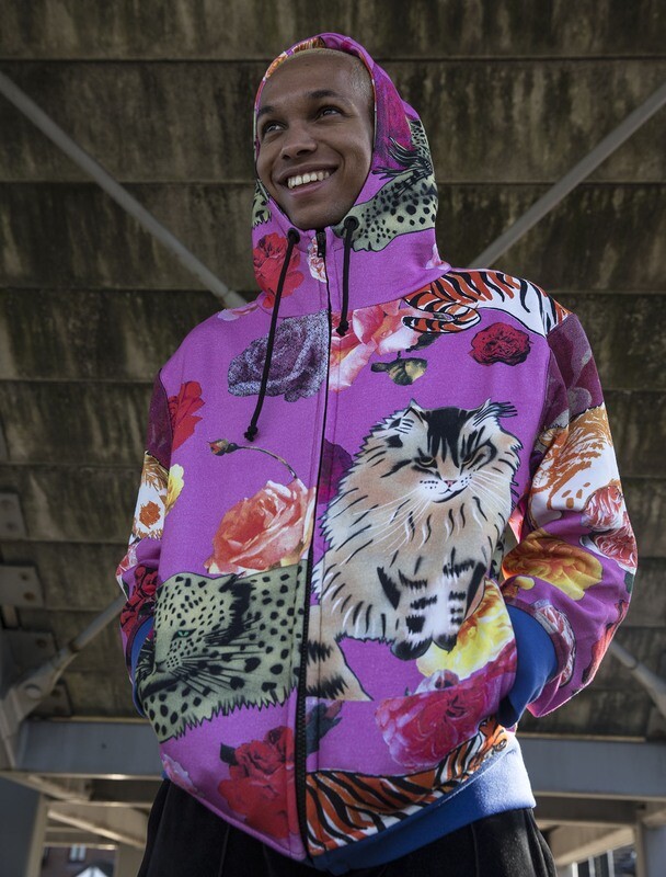 "NatTheCat" digitally printed zipped hoodie NTC#001  PINK