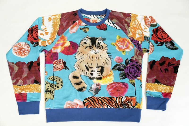 "NatTheCat" digitally printed sweatshirt NTC#004  TURQUOISE