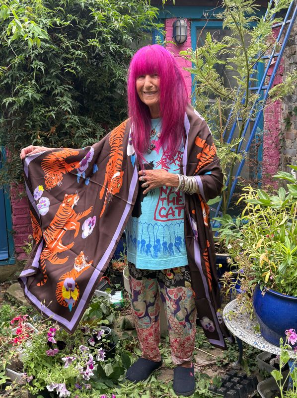 Silk scarf "Tigers &amp; Pansies"