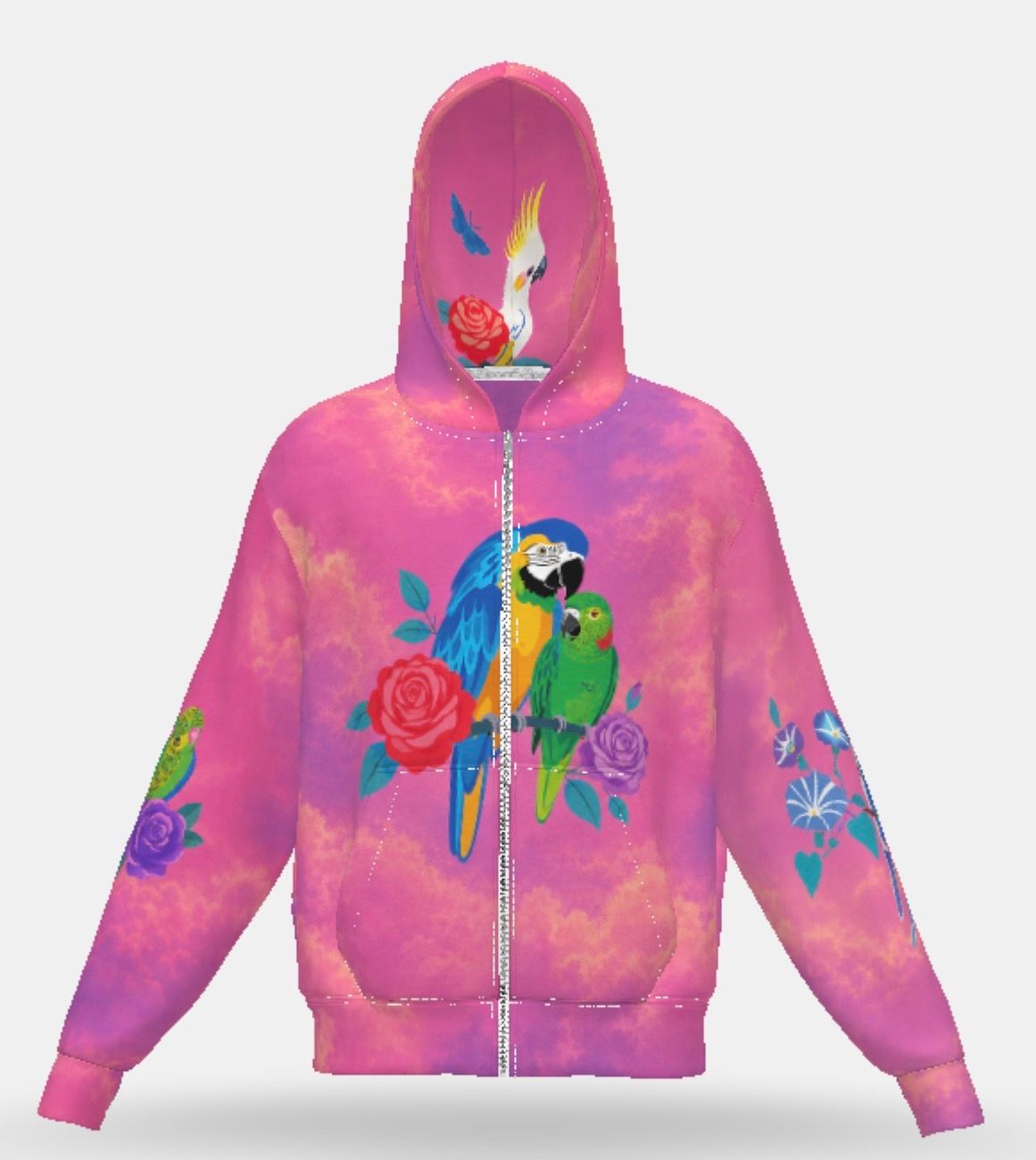 Zipped hoodie “exotic birds”
