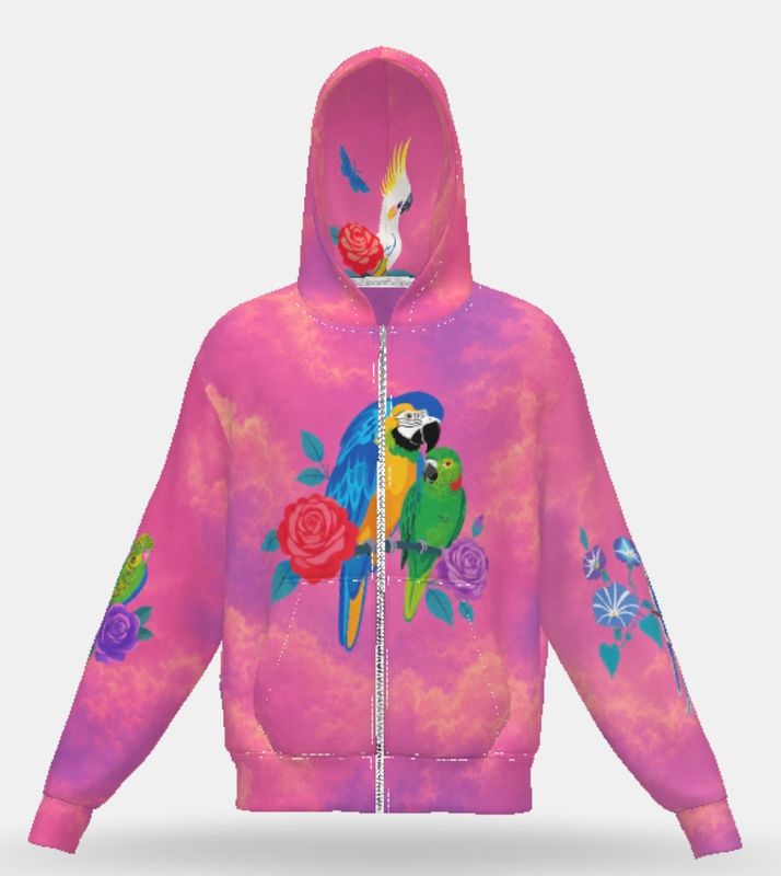 Zipped hoodie “exotic birds”
