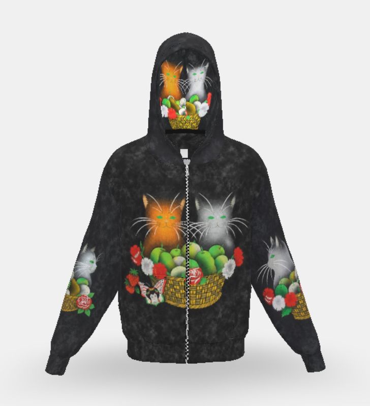 Zipped Hoodie “Cats in Basket”