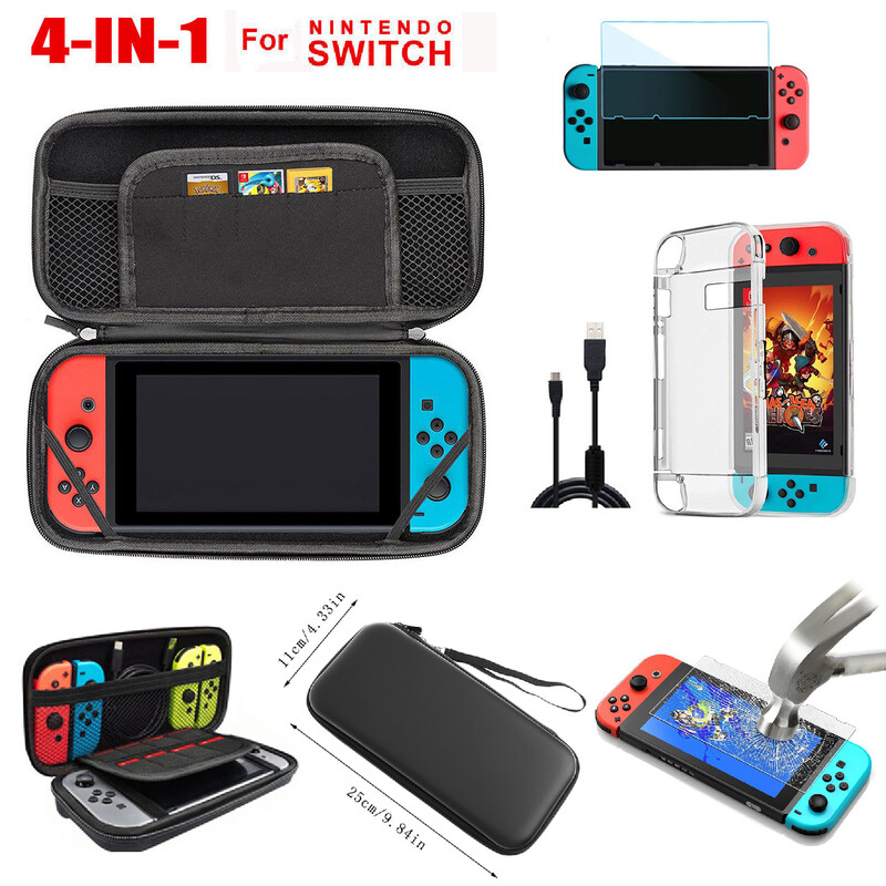 Nintendo Switch Accessories Hard Case Bag+Shell Cover+Charge Cable+Protector