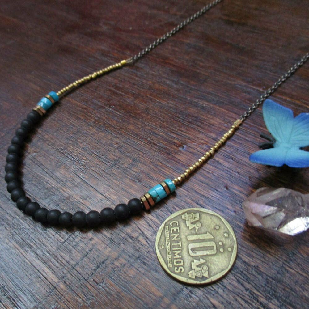 Onyx Necklace w/ Turquoise Accents