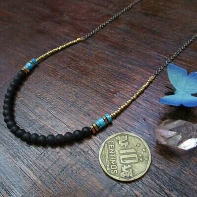 Onyx Necklace w/ Turquoise Accents