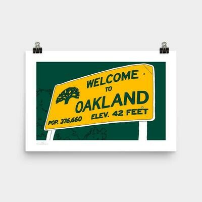 Welcome Oakland Poster, 11 x 17 - Green & Gold