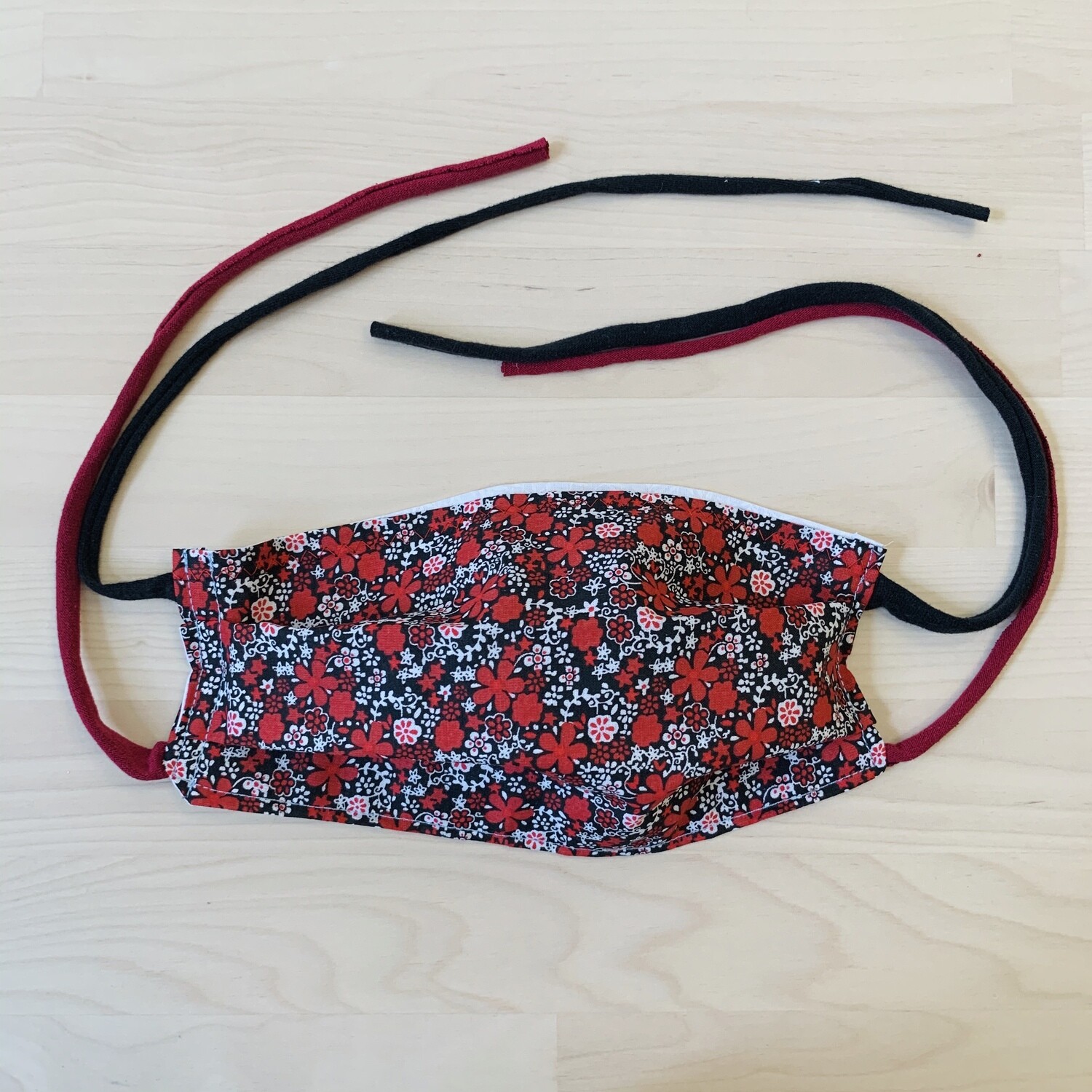 Handmade Mask w/ Pocket, Red Flowers