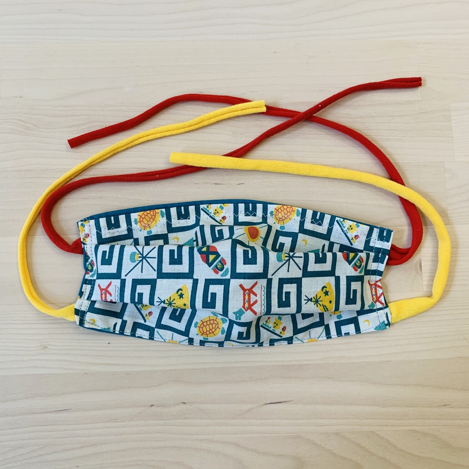 Handmade Mask w/ Pocket, Teal Summer Geometric