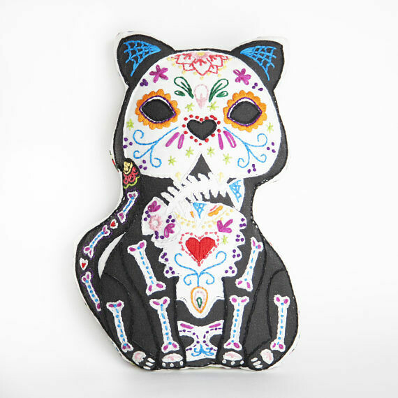 SALE - Crafty Creatures Embroidery Kit - Sugar Skull Cat
