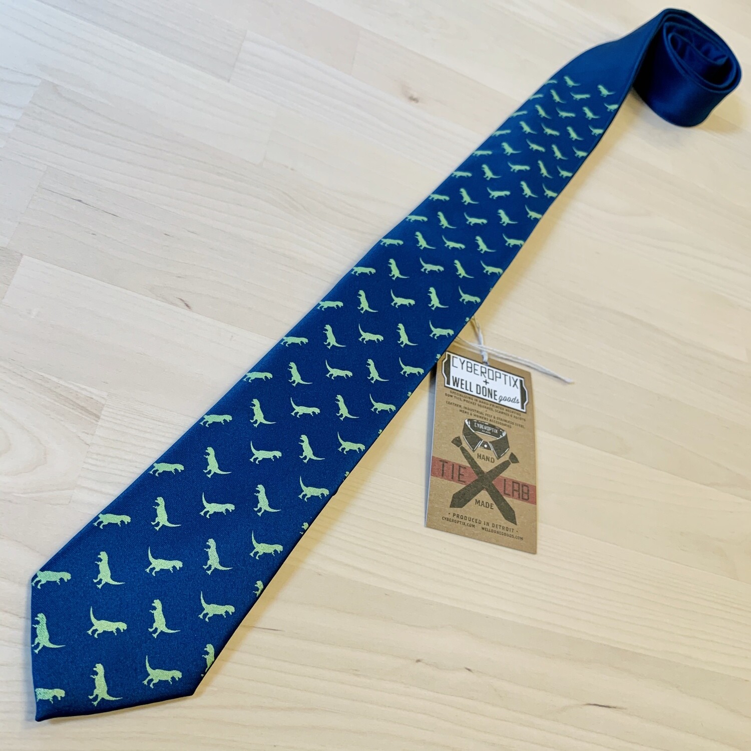 SALE - Tiny T-Rex, Chartreuse on French Blue - Narrow Microfiber
