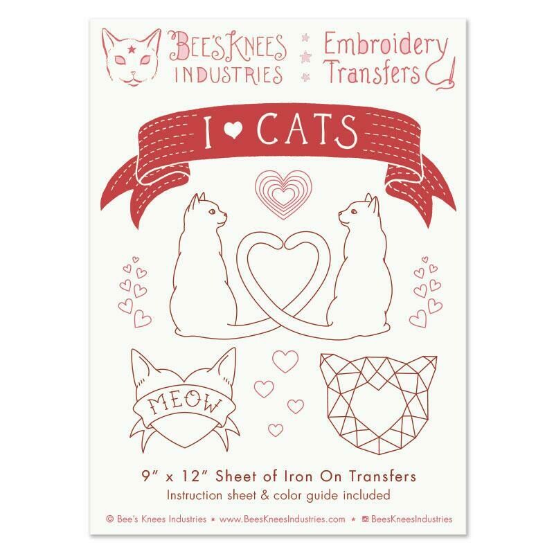 I Heart Cats Embroidery Transfers