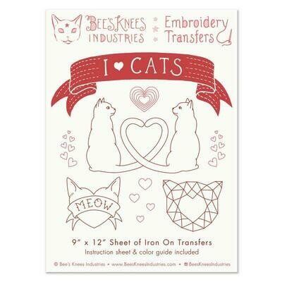 I Heart Cats Embroidery Transfers