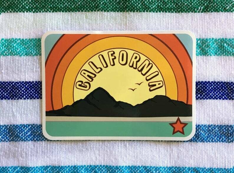 Sticker, Vintage California Rainbow Rectangle