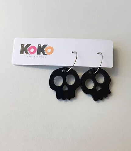 Hoop Earrings, Skull - Black