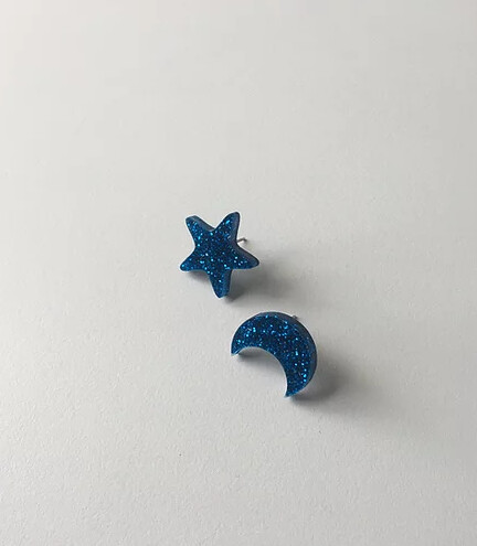 Stud Earrings, After Dark - Glitter Blue