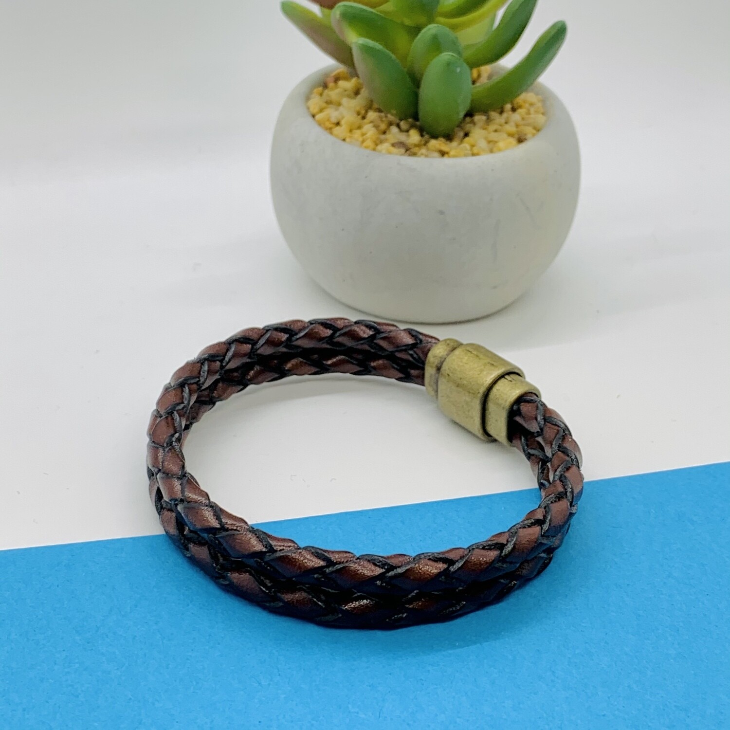 Double Braid Bracelet, Brown w/ Bronze Double Braid Bracelet, Brown w/ Bronze