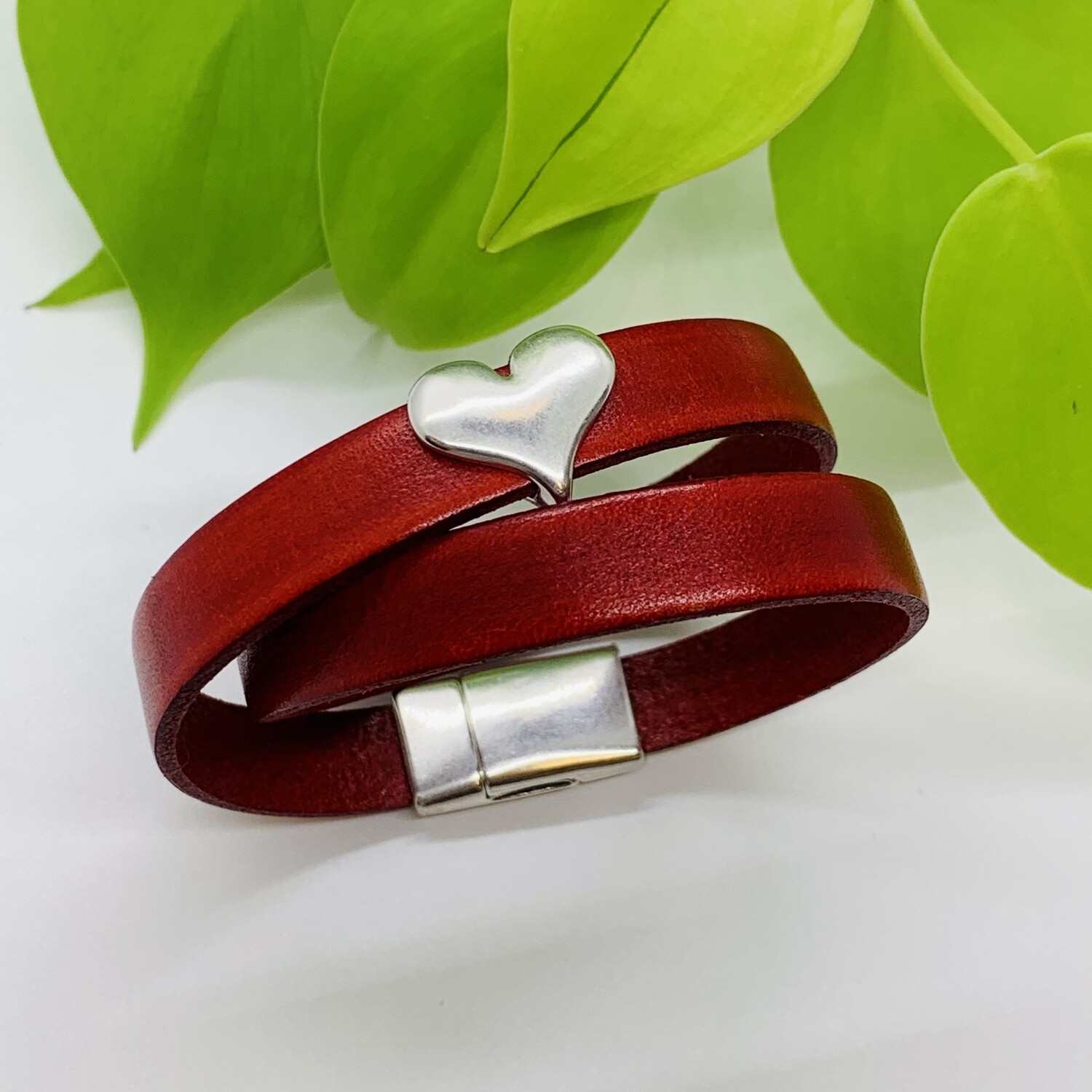Double Wrap Bracelet, Heart - Red
