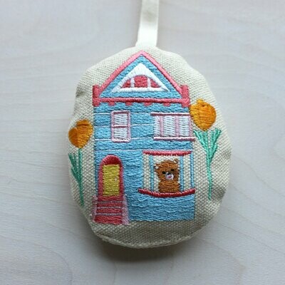 Bear in Victorian House Embroidered Ornament