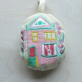 Rabbit in Victorian House Embroidered Ornament