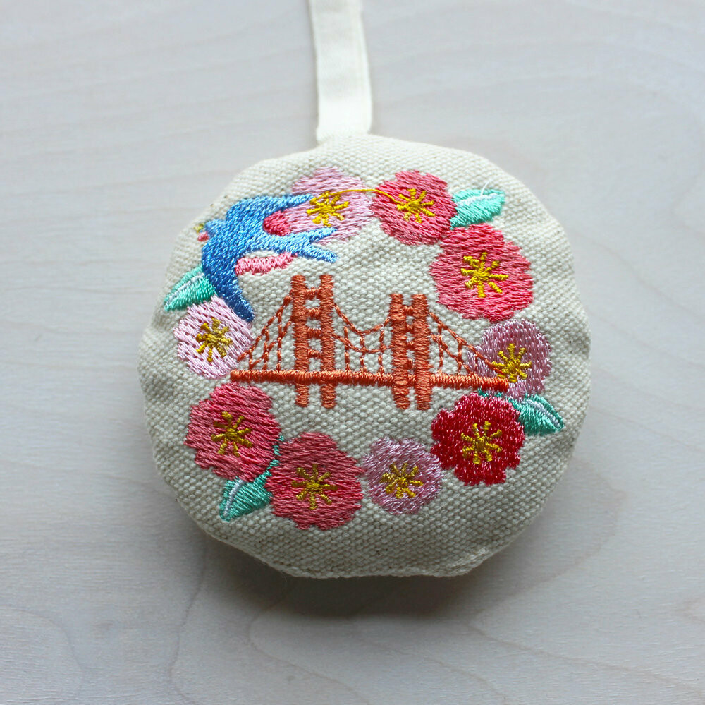Cherry Blossom and Swallow Embroidered Ornament Cherry Blossom and Swallow Embroidered Ornament
