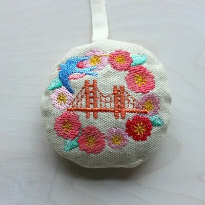 Cherry Blossom and Swallow Embroidered Ornament