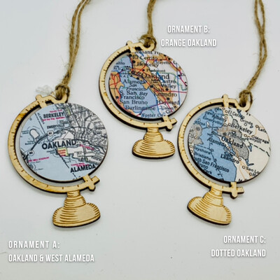 Wood Globe Ornament - Oakland & Alameda