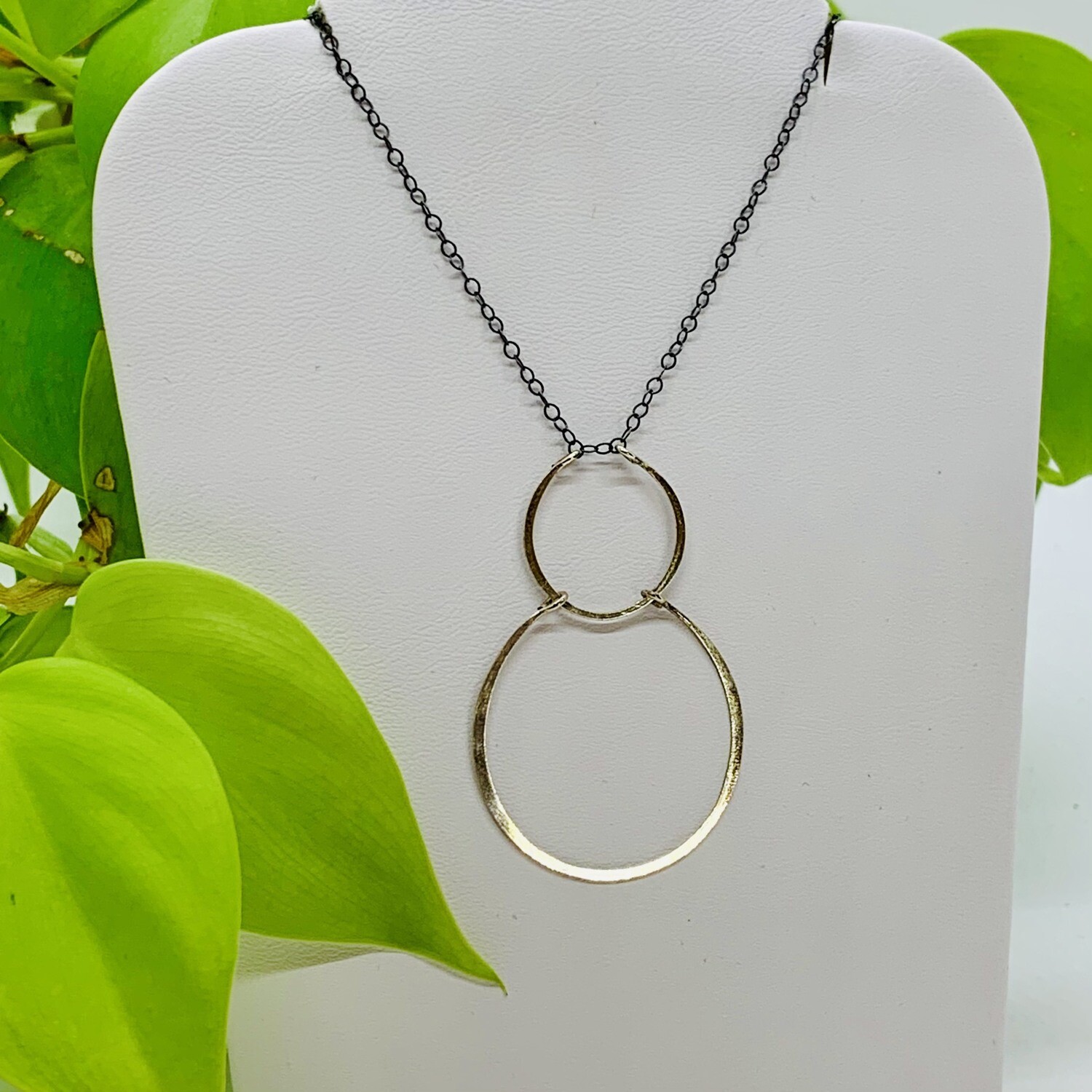 Necklace, 2 round (dangle)-silver, oxidized silver chain (65-JW-1010-221-2) Necklace, 2 round (dangle)-silver, oxidized silver chain (65-JW-1010-221-2)