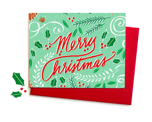 Merry Christmas Greenery Card, Single