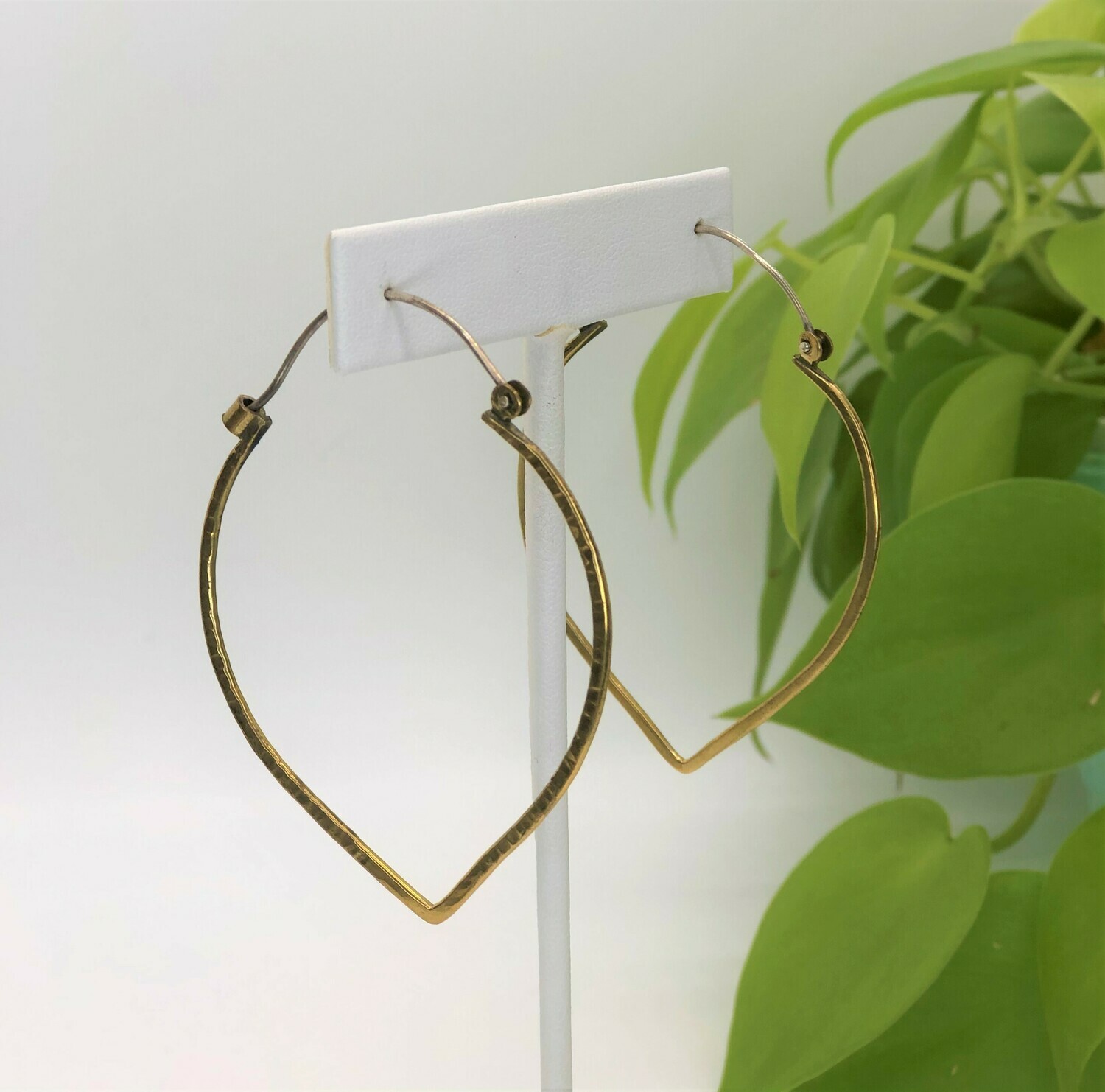 Hammered Lotus Petal Earrings - Brass