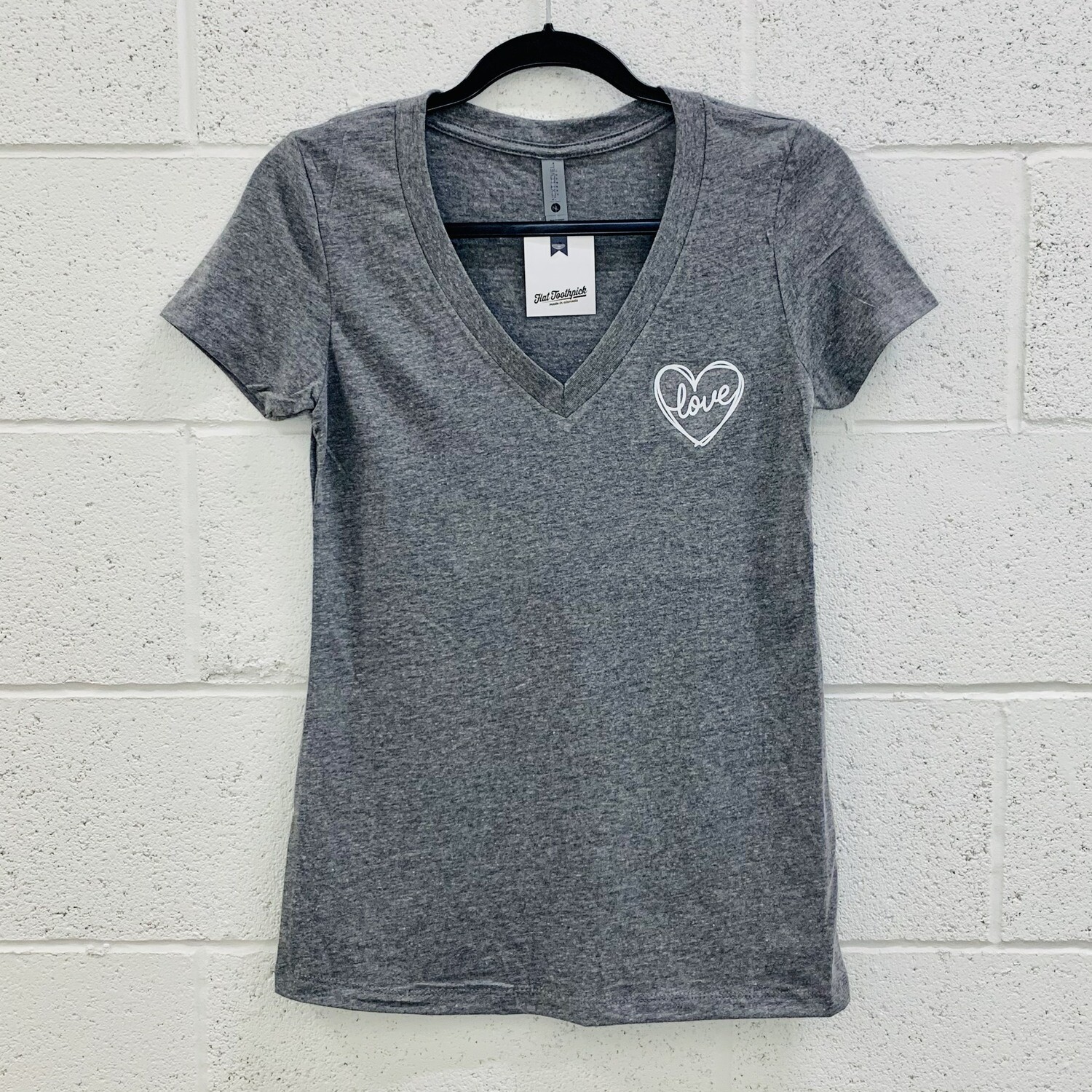 Hand Drawn Love Heart Feminine Deep V-Neck, Heather Grey