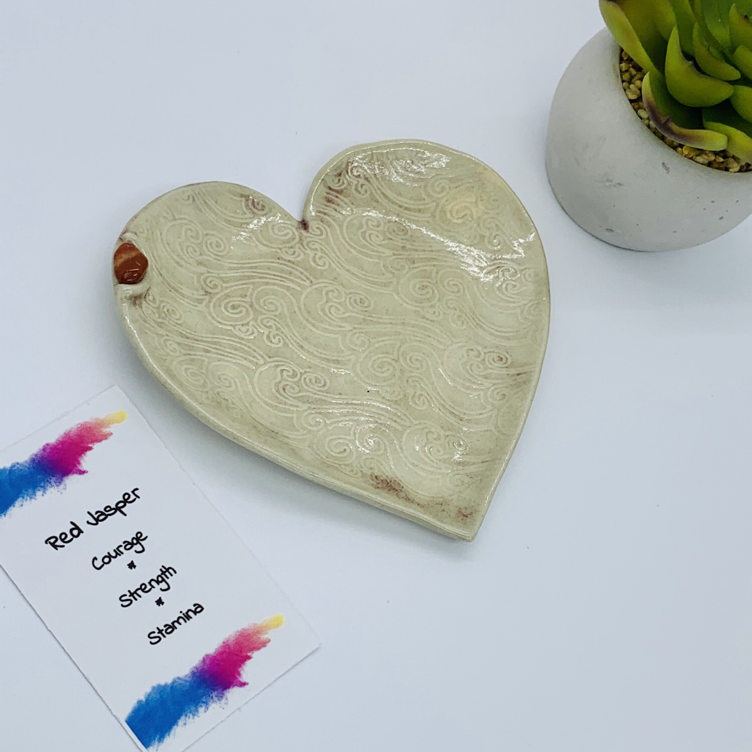 Trinket Dish, White/Red Heart with Red Jasper