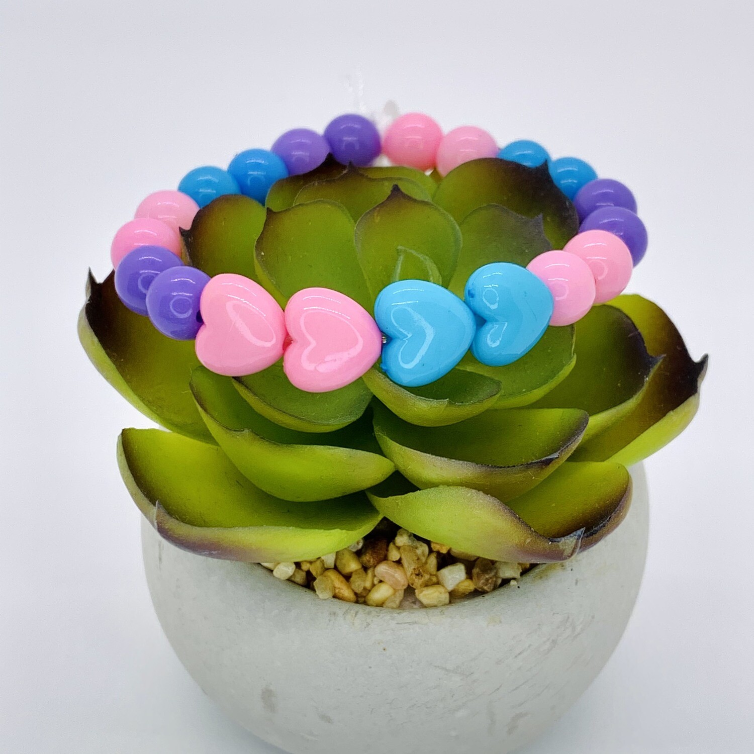 Quad Puffy Hearts Kids Stretch Gumball Bracelet, 8mm Pastel