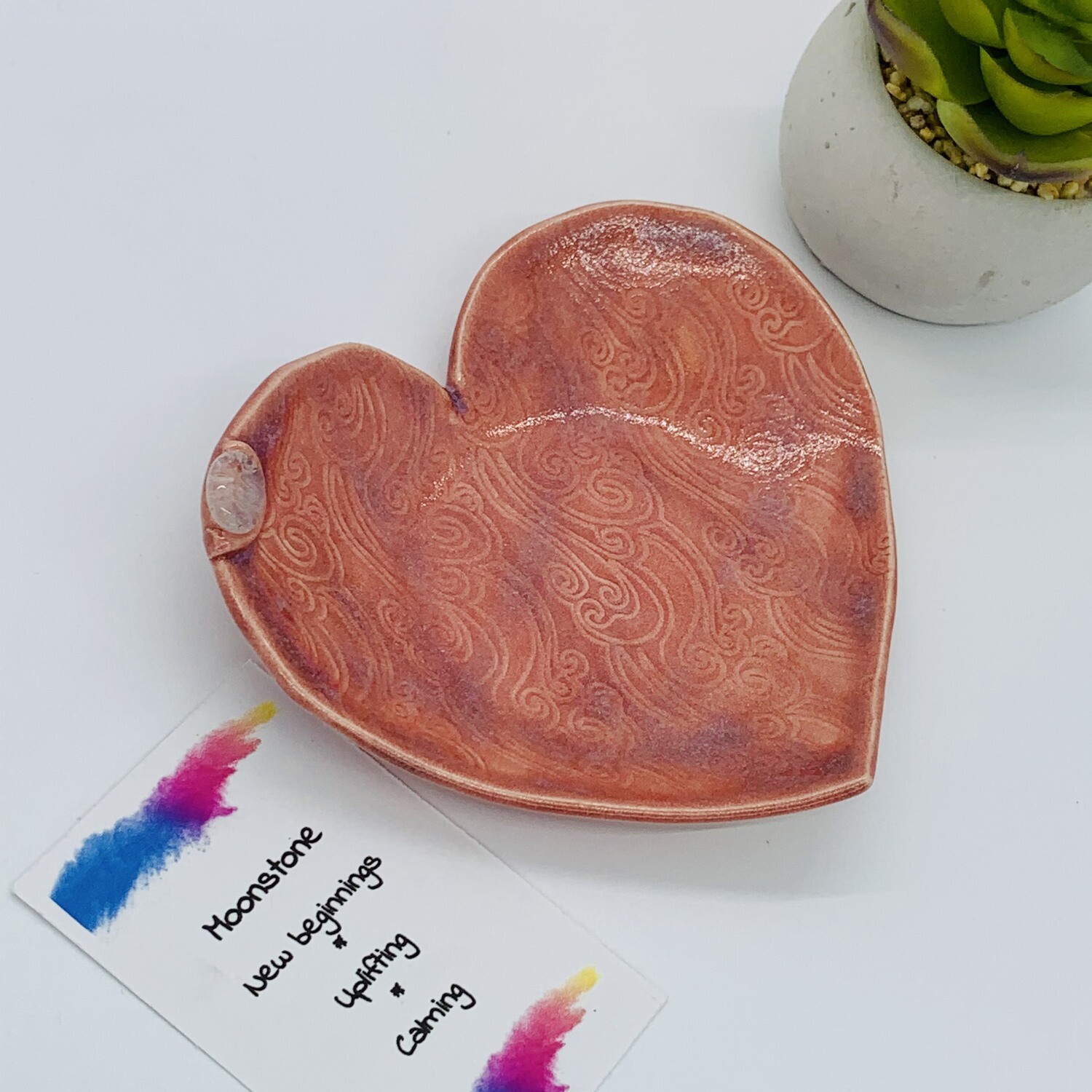 Trinket Dish, Red Heart with Moonstone
