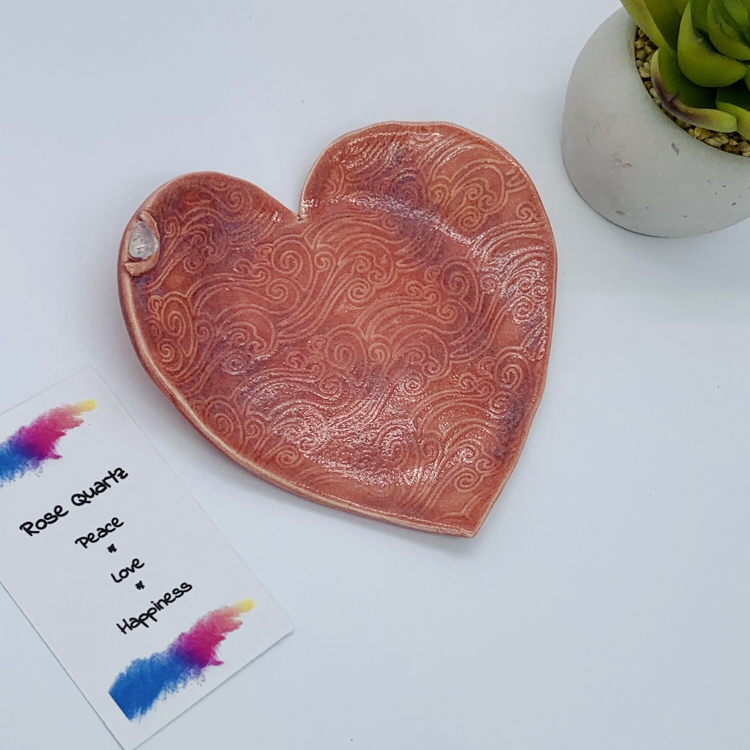 Trinket Dish, Red Heart with Rose Quartz