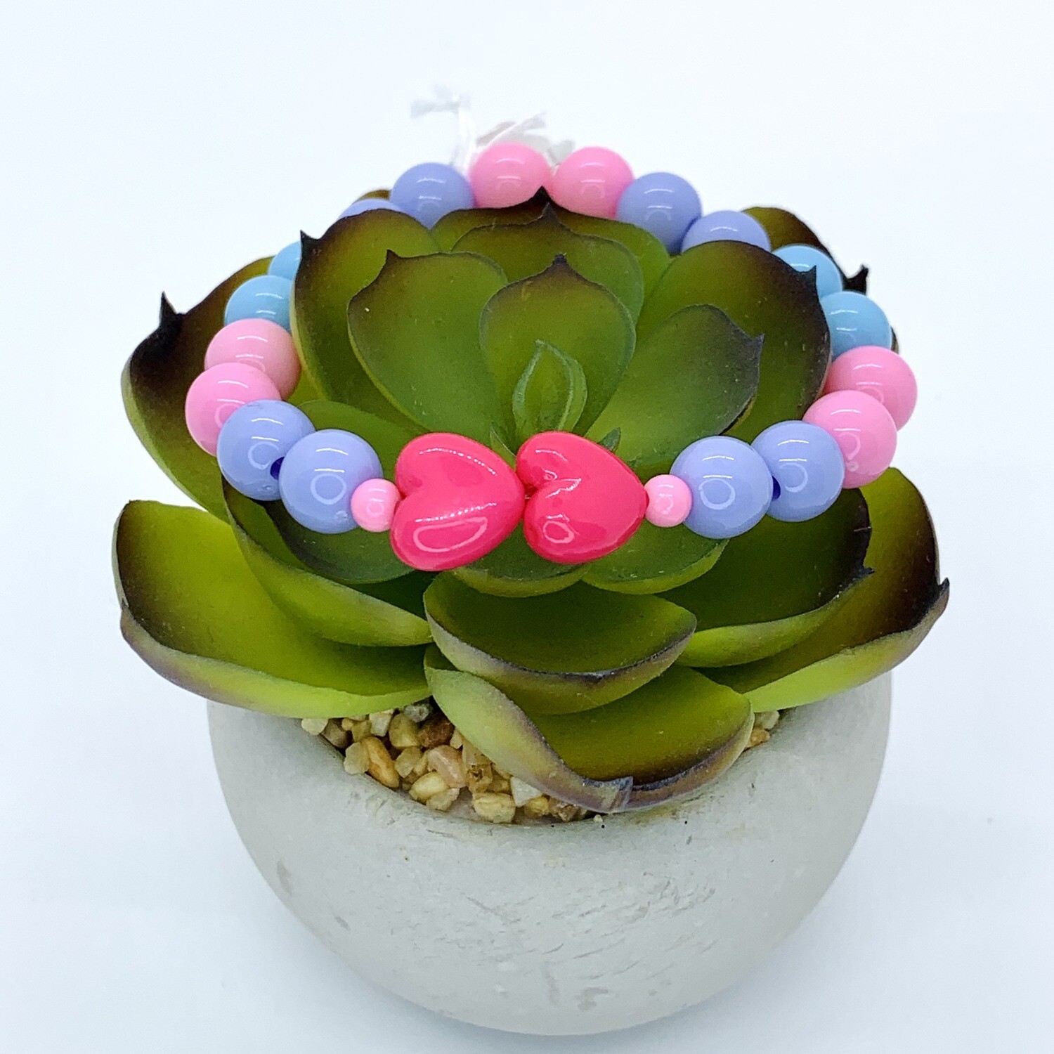 Double Puffy Hearts Kids Stretch Gumball Bracelet, 8mm Pastel