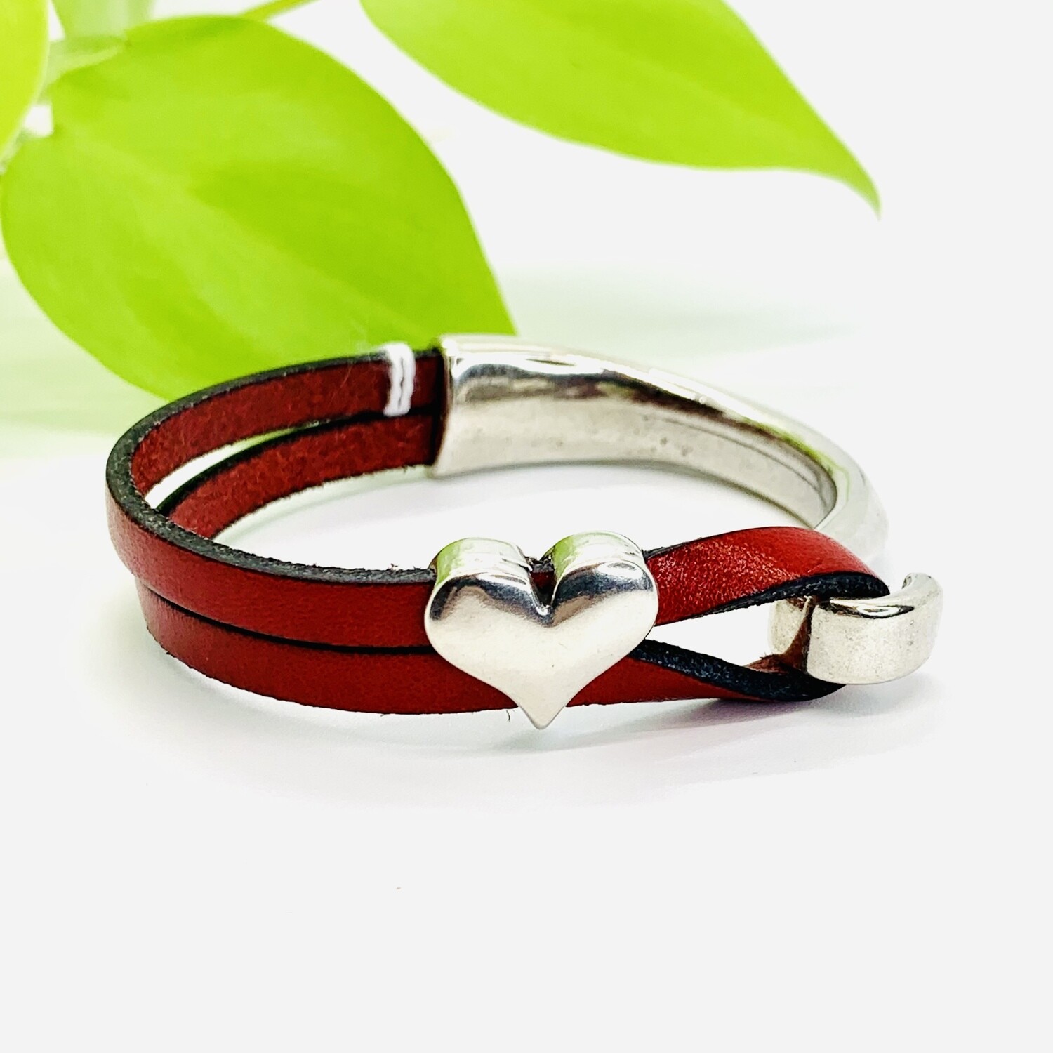 SALE - Heart Bracelet with Hook and Loop Closure - Red