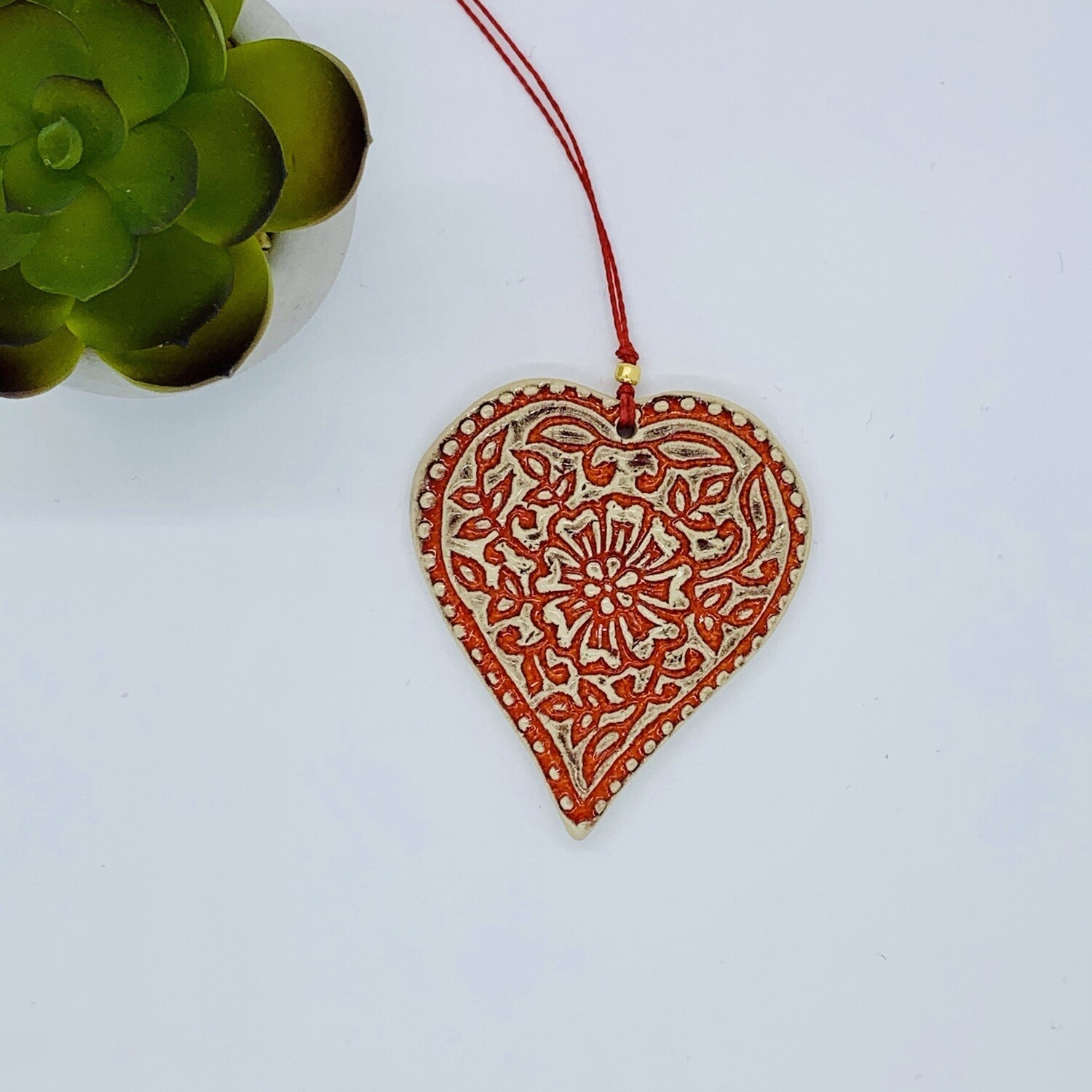 M Ceramic Heart - Red Flower