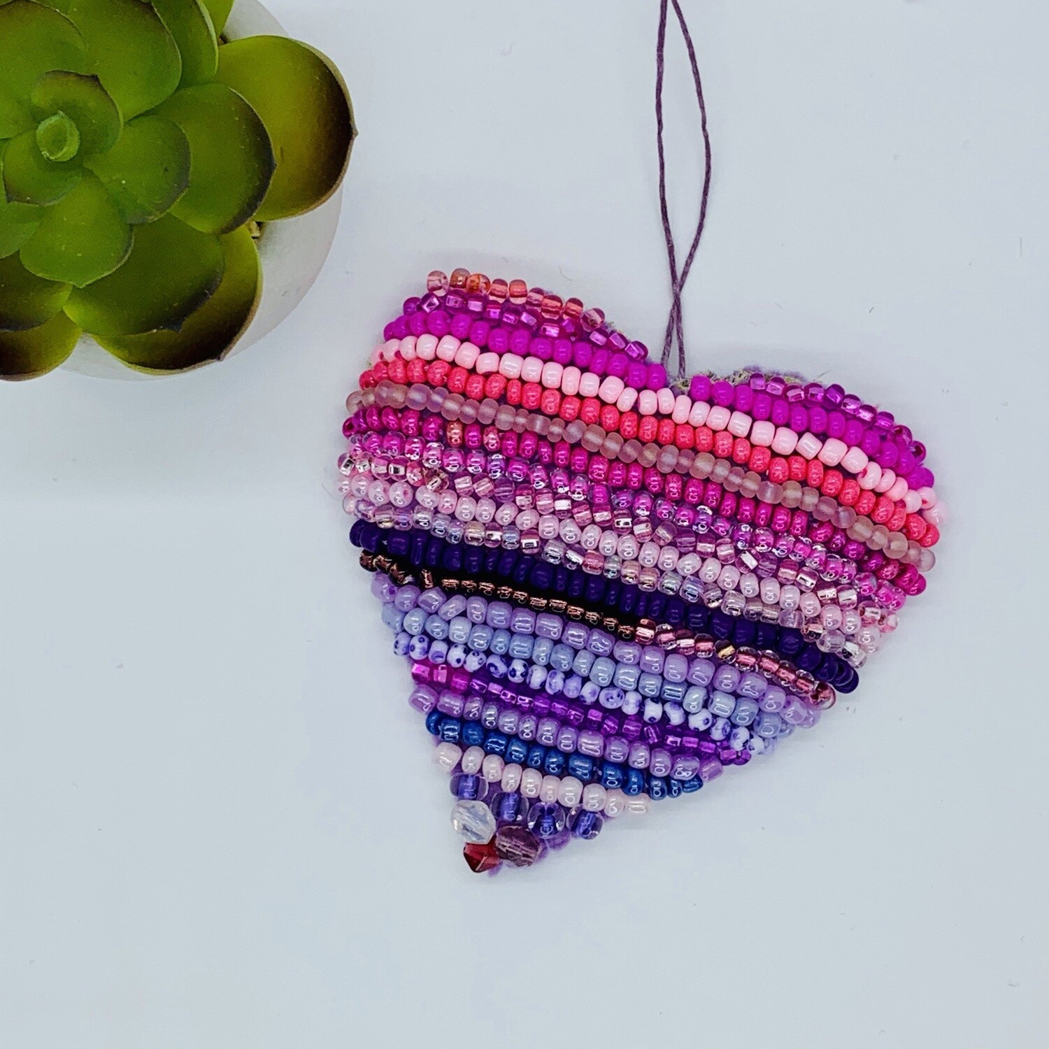 Pocket Heart Beaded Wall Hanging - Striped Heart